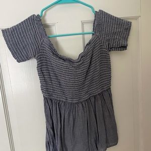 Blue and white off the shoulder top